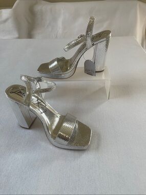 London Rag Silver Textured Platform Block Heel Sandals